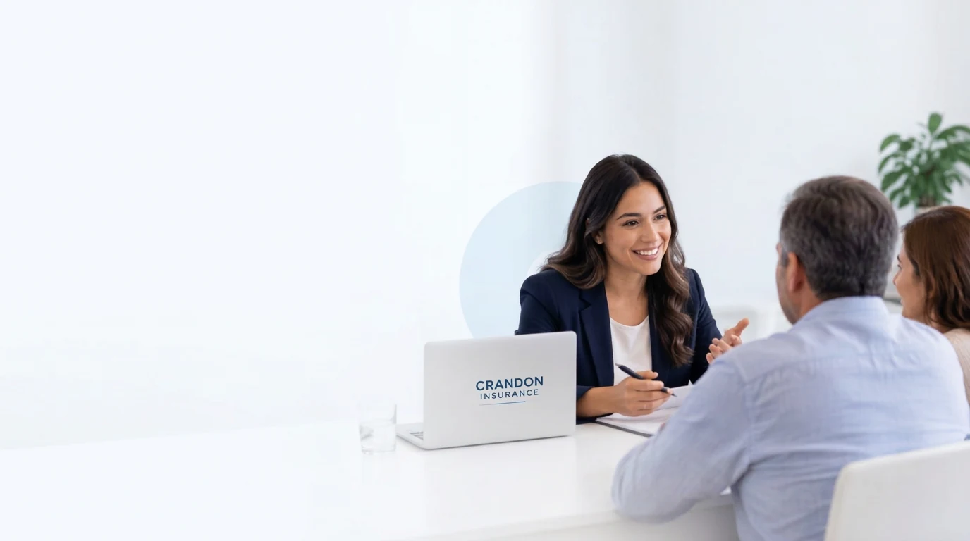 Asesora de Crandon Insurance conversando con una pareja